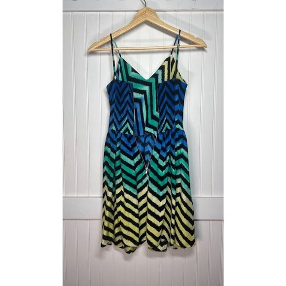 Parker Women's Silk Chevron Striped Spaghetti Strap Mini Dress Small Blue Green - Picture 5 of 11